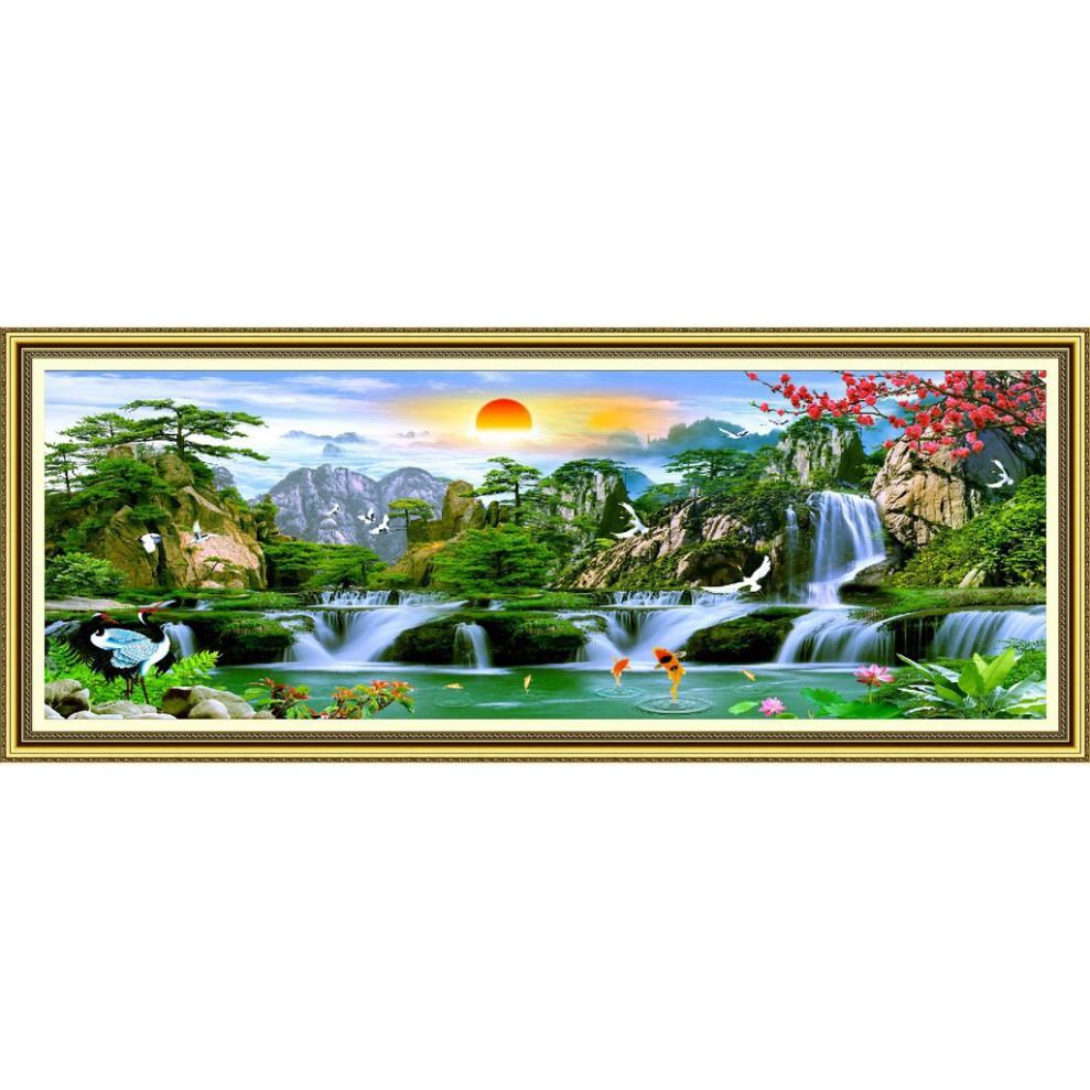 Tranh dán tường 3D Phong thủy Non nước hữu tình UD0040