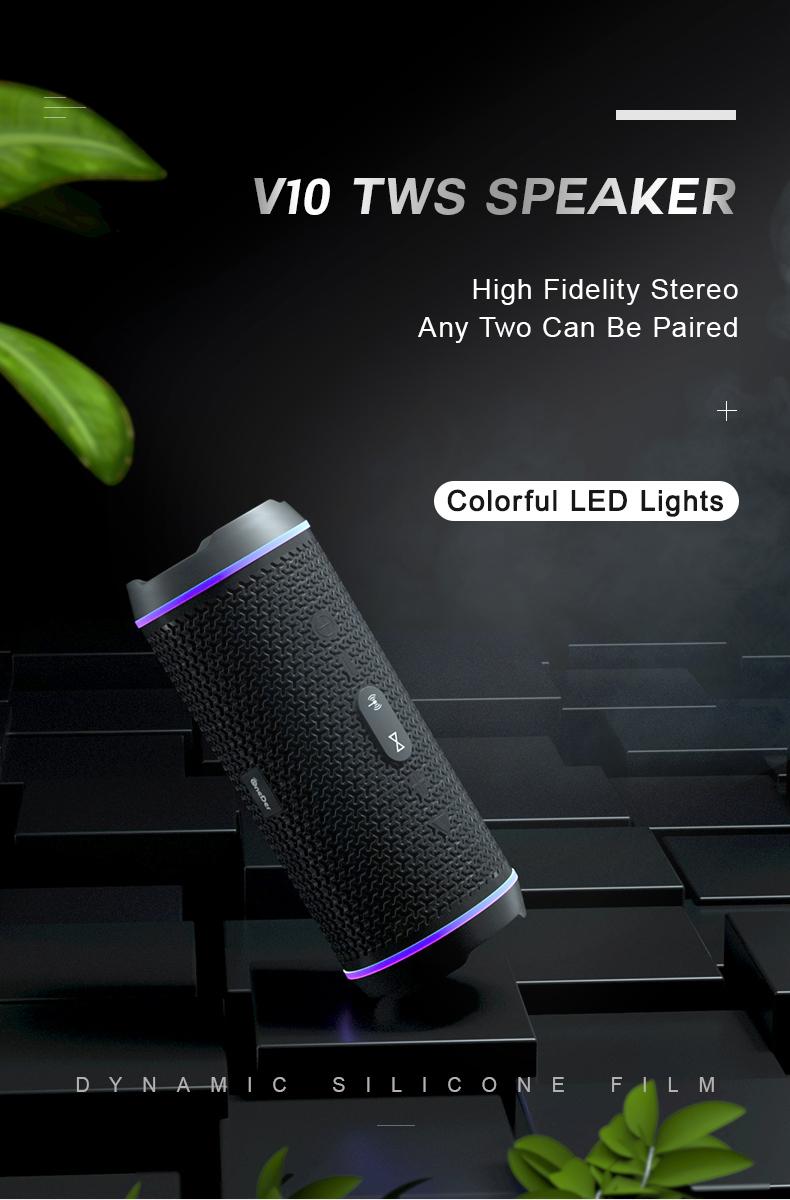Loa Bluetooth không dây âm trầm nổi ngoài trời, Âm thanh âm thanh Hi-Fi Hi-Res không dây HiFi với đĩa U, FM, đèn LED nhiều màu sắc RGB Màu sắc: Oneder v10-black