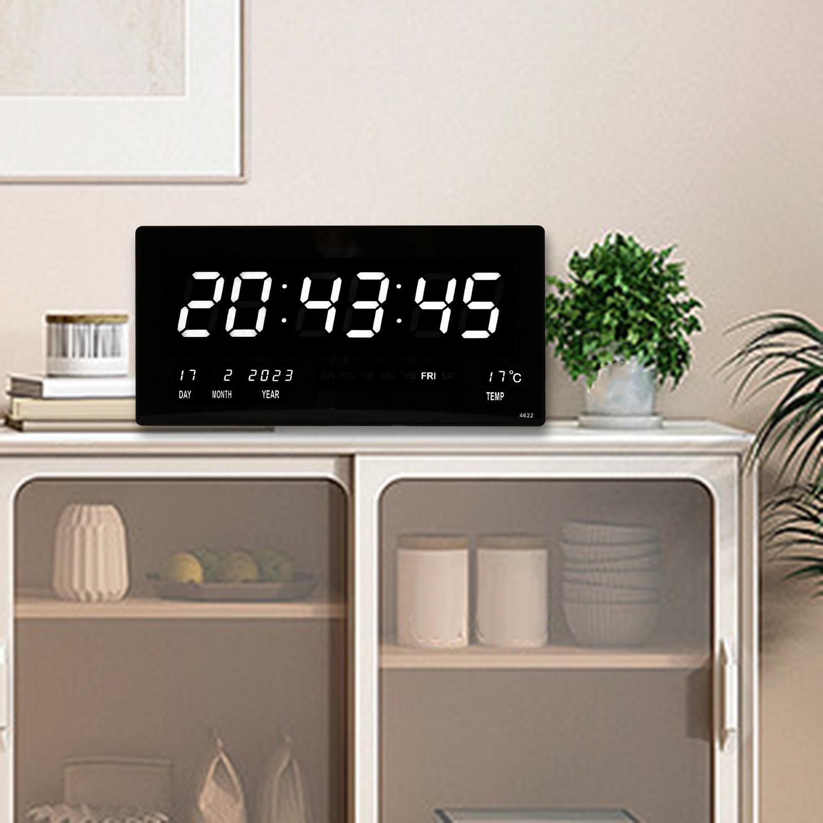 Rectangle Digital Wall Clock USB Indoor Temperature Day of Week Large Number