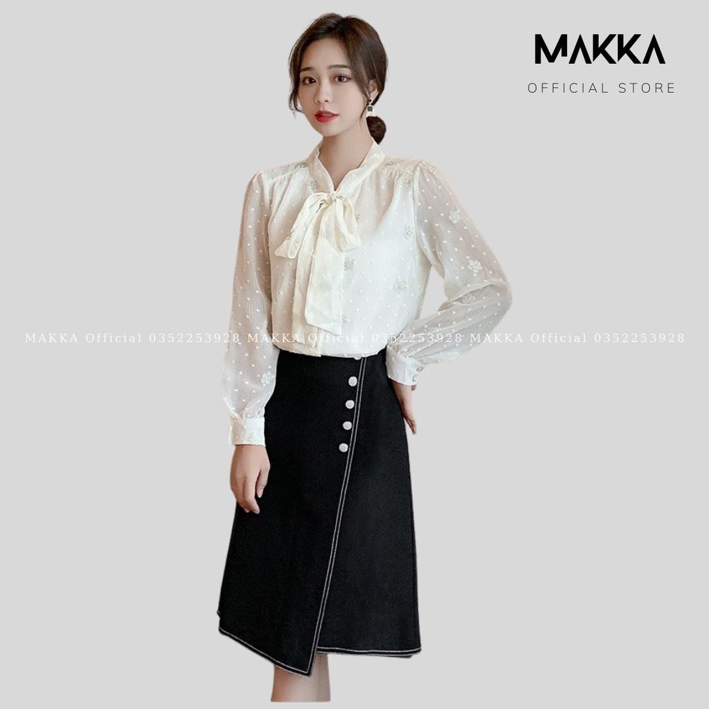 Chân váy nữ chỉ nổi 5 khuy midi váy nữ công sở thiết kế dáng xòe thời trang 539
