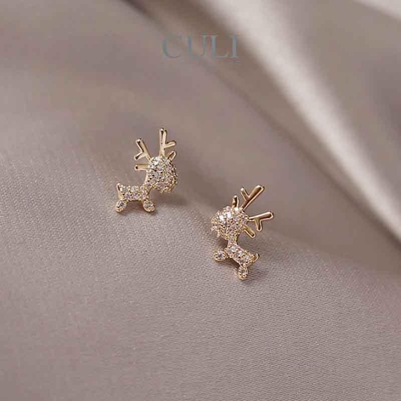 Khuyên tai mạ bạc S925 hình tuần lộc đính đá xinh xắn HT628 - Culi accessories