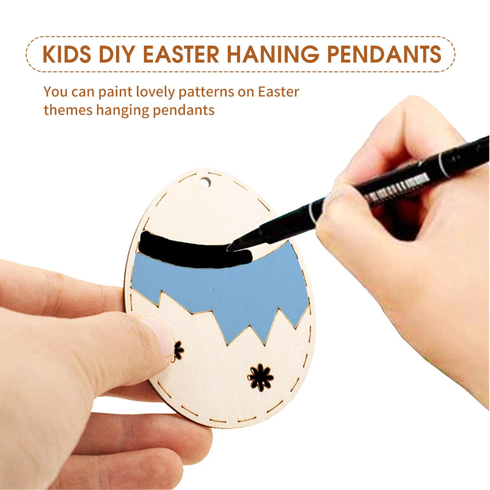 Set 10 Mặt Dây Chuyền Lễ Phục Sinh Bằng Gỗ Kèm Dây Rơm Đeo Cổ Tự Làm Tự Trang Trí Cho Trẻ Em Sáng Tạo