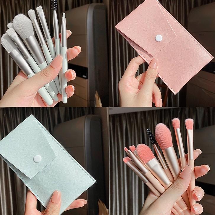 Bộ Cọ Trang Điểm Cá Nhân Có 8 Cây, đựng trong bao da, Lông Mịn Nhiều Màu Lựa Chọn,