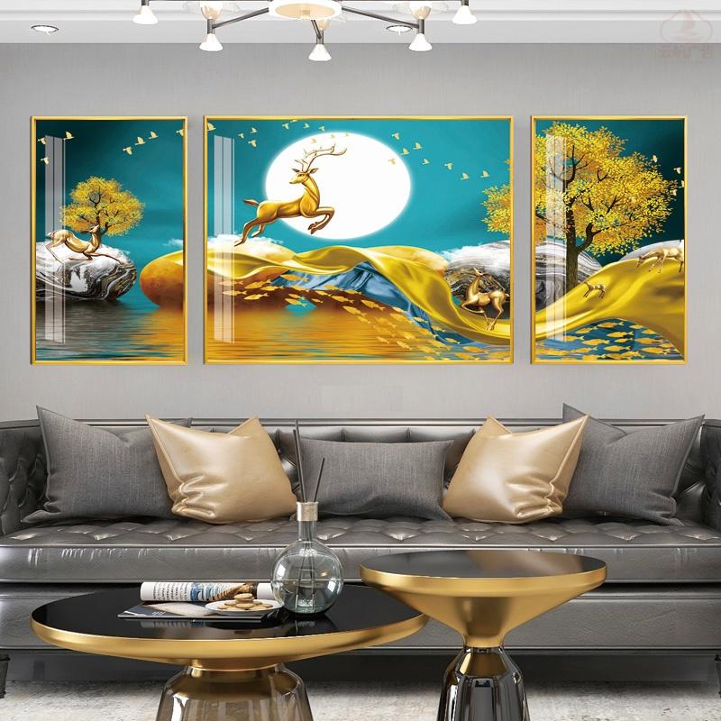 Tranh Tráng Gương Pha Lê Treo Tường Trang Trí - Tranh Bộ 3 Những Chú Hươu Vàng Đẹp