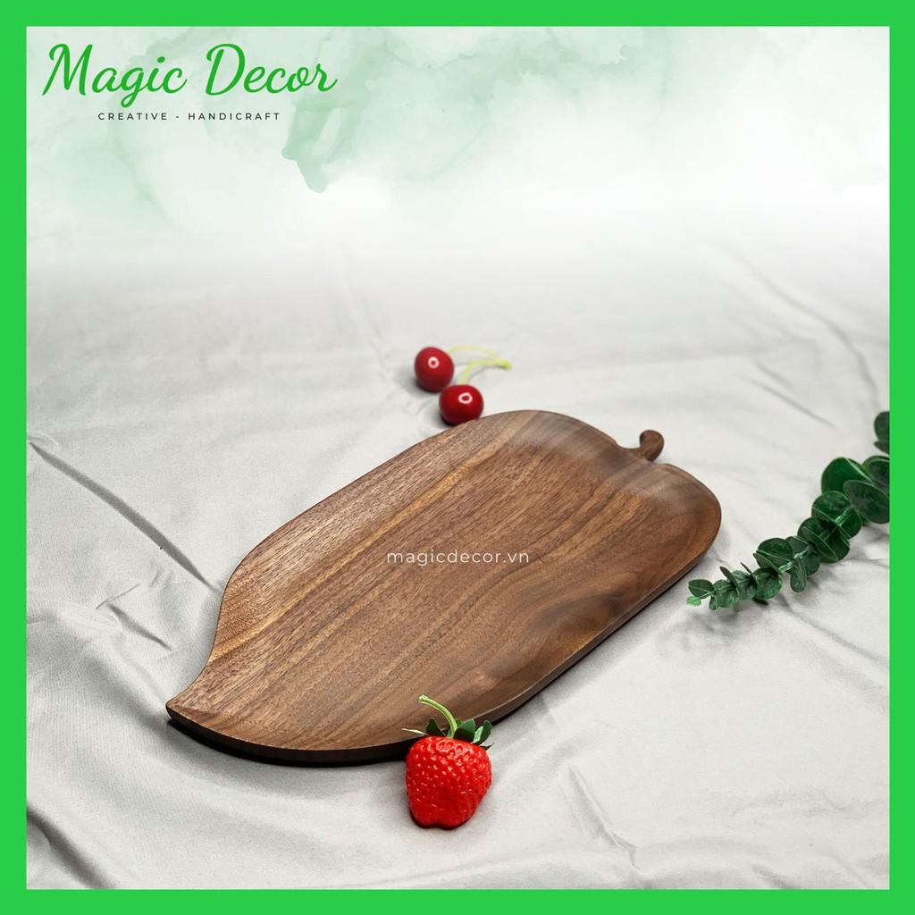 Khay decor gỗ Óc Chó đựng đồ ăn hình lá trầu kích thước 14x30cm trang trí bày thức ăn, bánh ngọt cực sang trọng