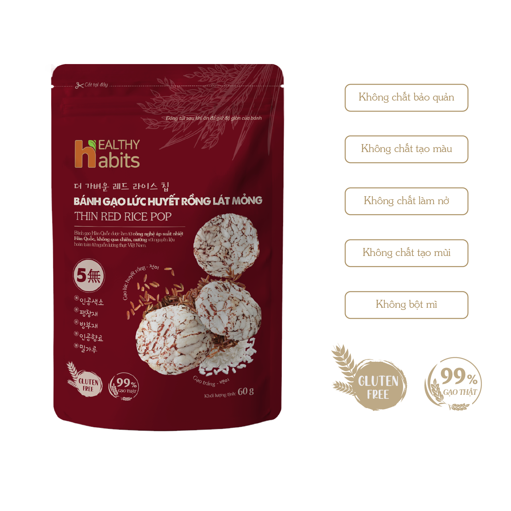 Bánh Gạo Lức Huyết Rồng Lát Mỏng Healthy habits - bánh snack Hàn Quốc từ Gạo - hỗ trợ chế độ ăn Kiêng, GYM, EATCLEAN