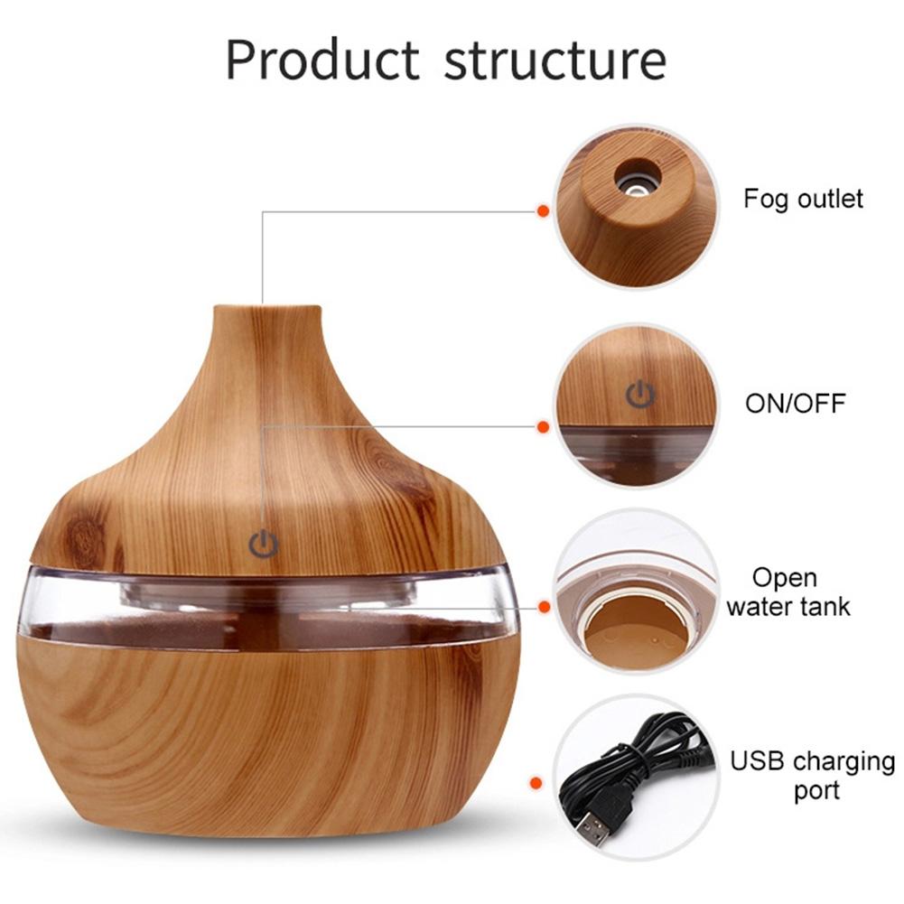 Điện Máy Tạo Độ Ẩm Không Khí ABS Tinh Tinh Dầu Khuếch Tán Tinh Dầu Siêu Âm Thanh Vân Gỗ Phòng Máy Tính Để Bàn LED Phun Sương Tạo
