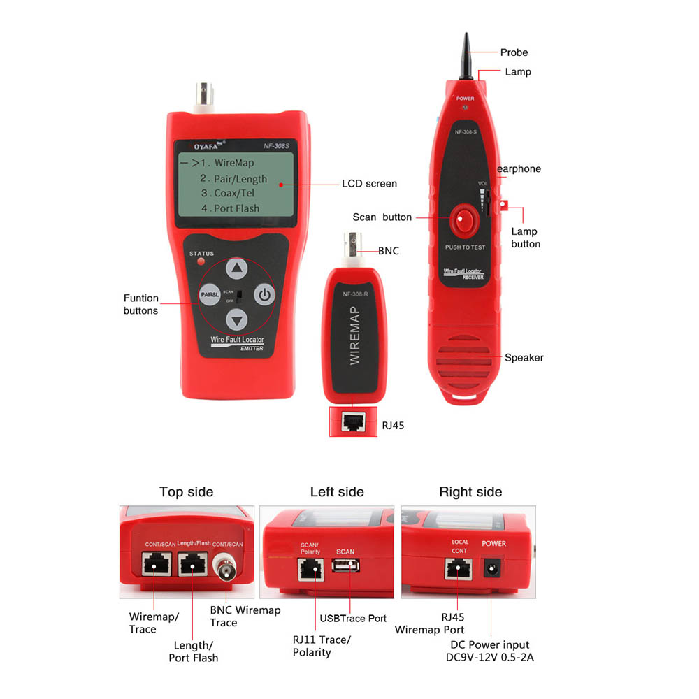 Máy test mạng Noyafa NF-308S PoE, kiểm tra đấu nối, dò tìm điểm đứt, đo độ dài cáp Cat5e/Cat6, điện thoại, cáp đồng trục, test PoE- Hàng chính hãng