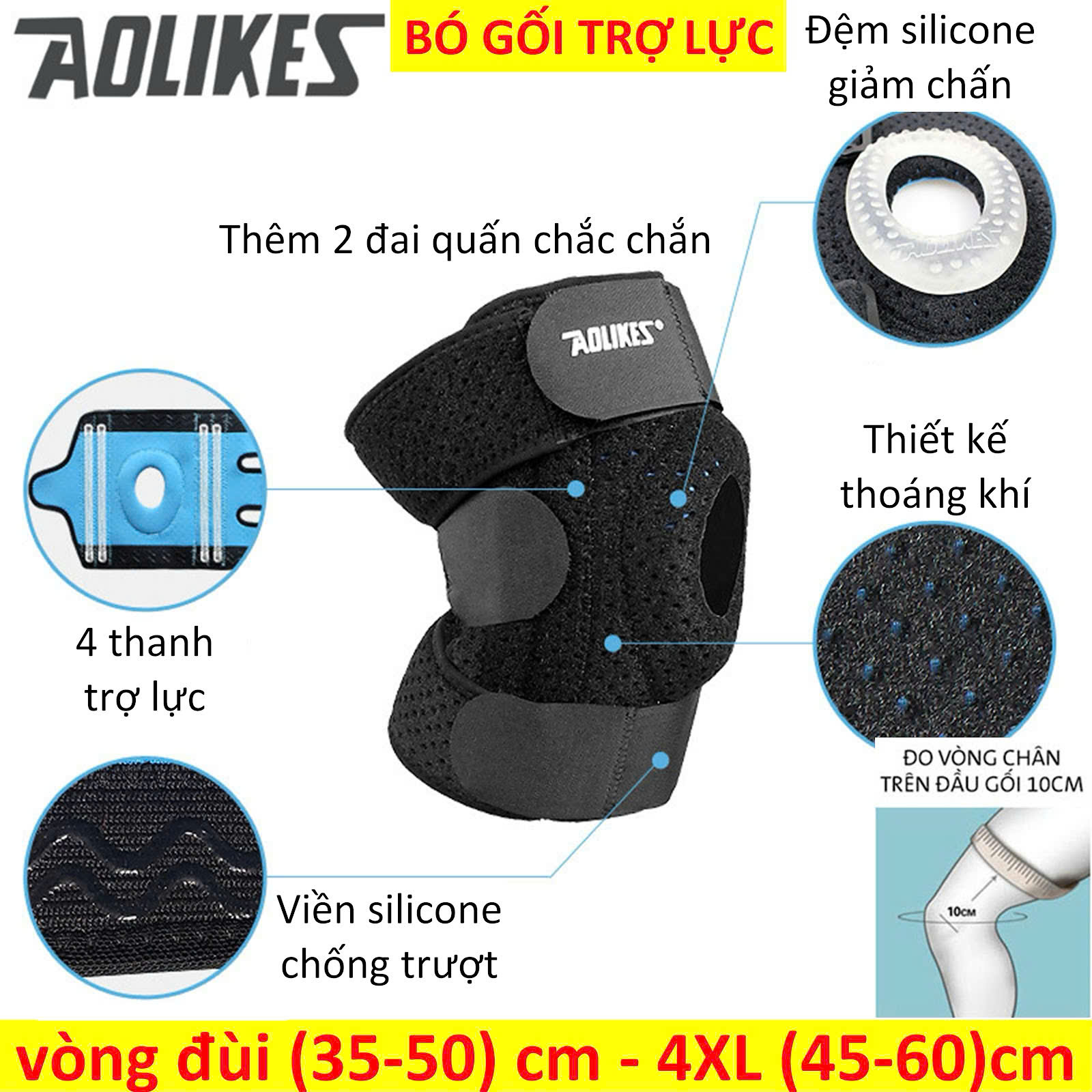 Đai bảo vệ đầu gối AOLIKES A-7915 lò xo đàn hồi trợ lực hỗ trợ dây chằng khớp gối sport knee pad