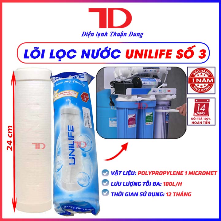 Bộ 3 lõi lọc nước Unilife 1,2,3 dùng cho máy lọc nước RO hàng chính hãng - Điện Lạnh Thuận Dung