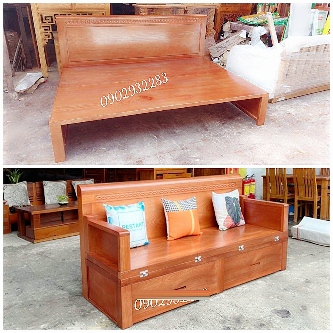 Ghế sofa thông minh - giường gấp gọn gỗ sồi, ghế giường 2 in 1 hàng loại 1 xưởng gỗ MẠNH HÙNG tự sản xuất