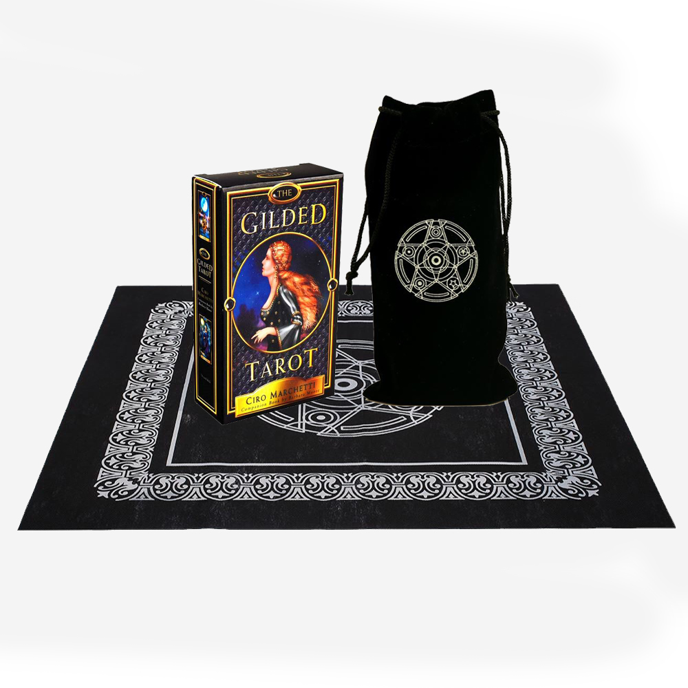 Combo Bộ Bài Bói The Gilded Tarot New Cao Cấp và Túi Nhung Đựng Tarot và Khăn Trải Bàn Tarot