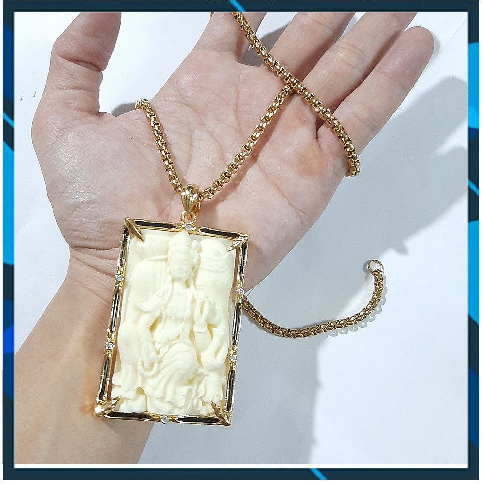 Dây chuyền nam mạ vàng, mặt phật thich ca giả ngà cao cấp, dây titan mạ vàng 18k siêu đẹp, bền màu, rộng 3-4mm, dài 50cm