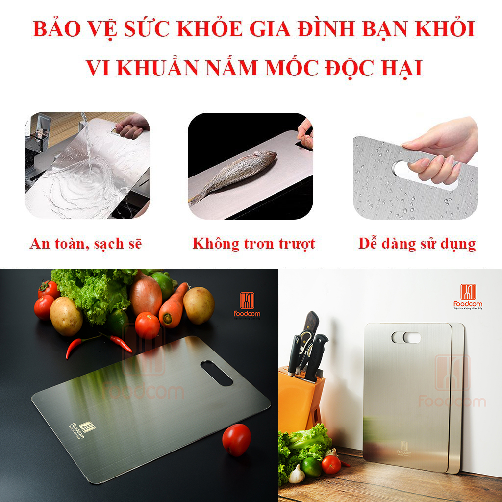 Thớt inox cao cấp 201 Foodcom chống ẩm mốc kháng khuẩn, rã đông thực phẩm nhanh chóng, hợp vệ sinh bảo vệ sức khỏe cho gia đình bạn