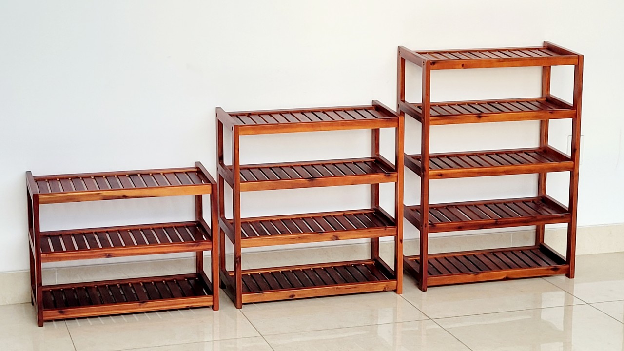 Kệ Giày Gỗ 3 Tầng, 4 Tầng, 5 Tầng Màu Nâu Ngang 60cm Nan Nghiêng - Hàng VN Xuất Khẩu
