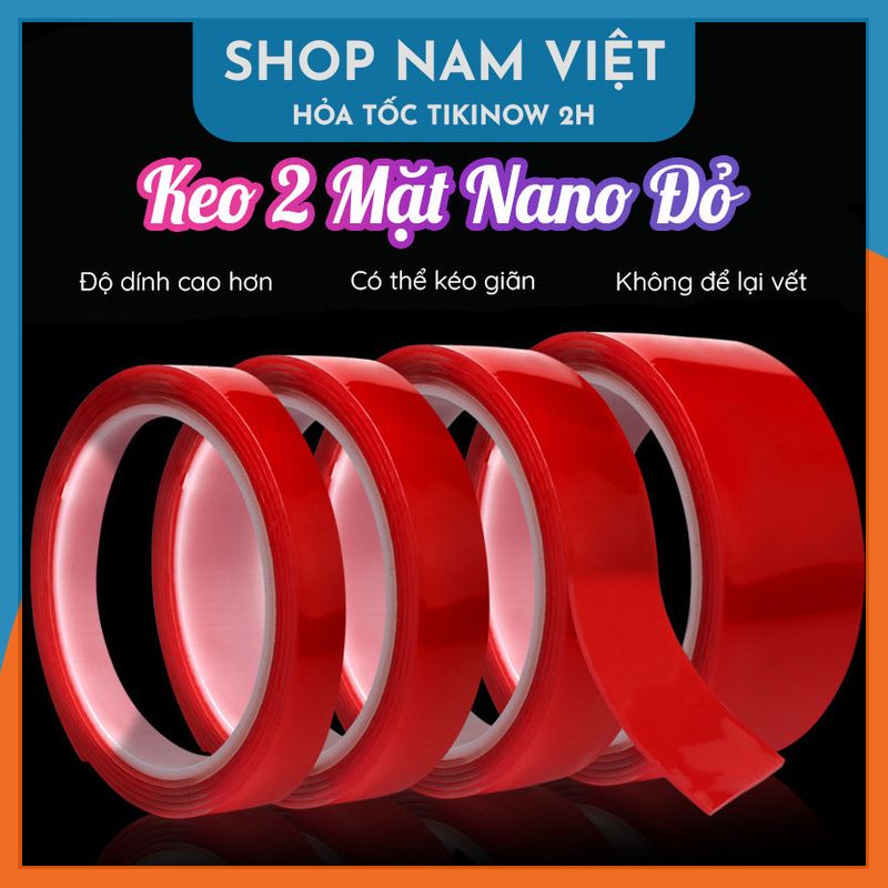 Băng Keo 2 Mặt Dán Phụ Kiện Oto Xe Máy - Keo Nano Đỏ Siêu Dính