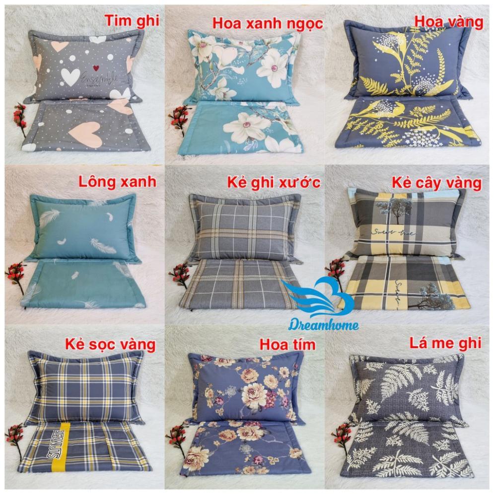 Vỏ gối cotton 100% 45x65 đẹp cao cấp 1 đôi, vỏ gối nằm cotton khóa kéo nhiều màu cho bé