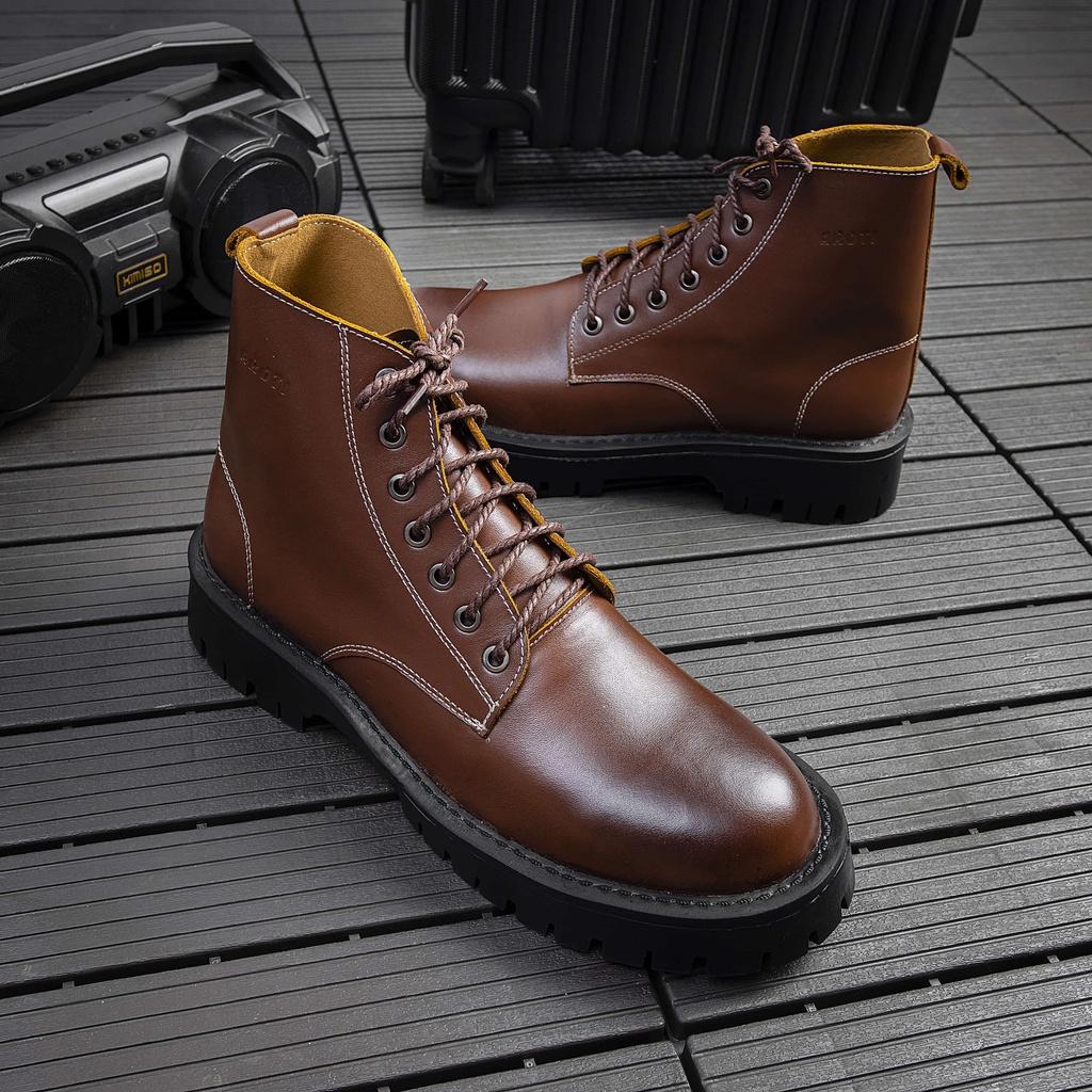 Giày Da Nam AROTI Combat Boot Cao Cổ Chất Da Bò Đẹp Cao Cấp,Đế Khâu Chắc Chắn, Tăng Chiều Cao 5cm Đủ size G611-N