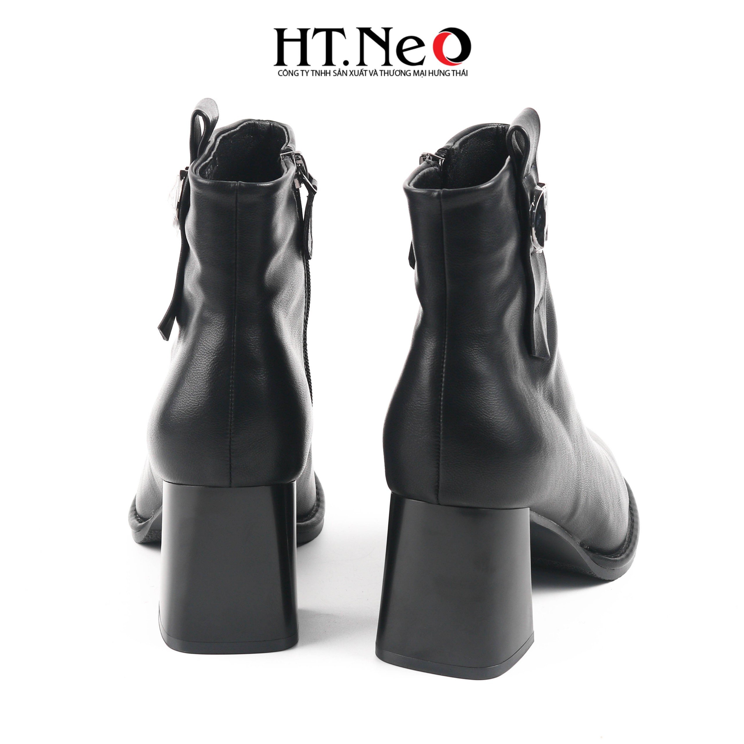 Boot nữ, giày bốt nữ cổ lửng gót vuông mũi tròn đai khuy, thiết kế đơn giản, chất liệu da BN108