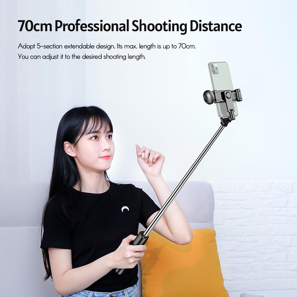 Gậy chụp ảnh tự sướng có thể mở rộng 5 phần cầm tay R9 Tích hợp với giá đỡ điện thoại xoay 360 ° Chân máy có đèn vòng LED kép