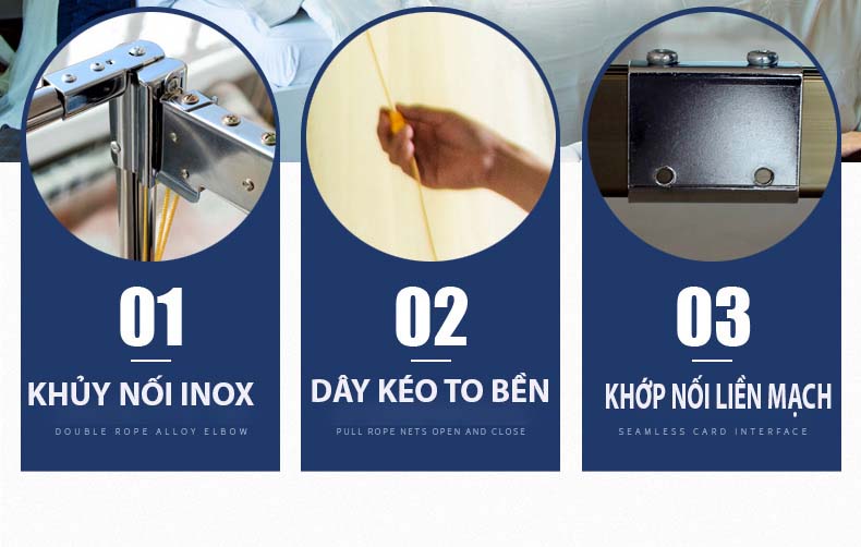 Màn khung ròng rọc không khoan tường kéo dây - mùng ngủ cao cấp EASY DREAM chống muỗi chiều cao inox vòng trên bằng hợp kim nhôm cao cấp hiện đại mẫu mới đẹp nhất hiện nay