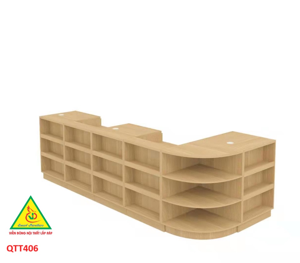 Bàn tính tiền siêu thị , Bàn thu ngân thiết kế tiện lợi QTT406 - Nội thất lắp ráp Viễn Đông Adv