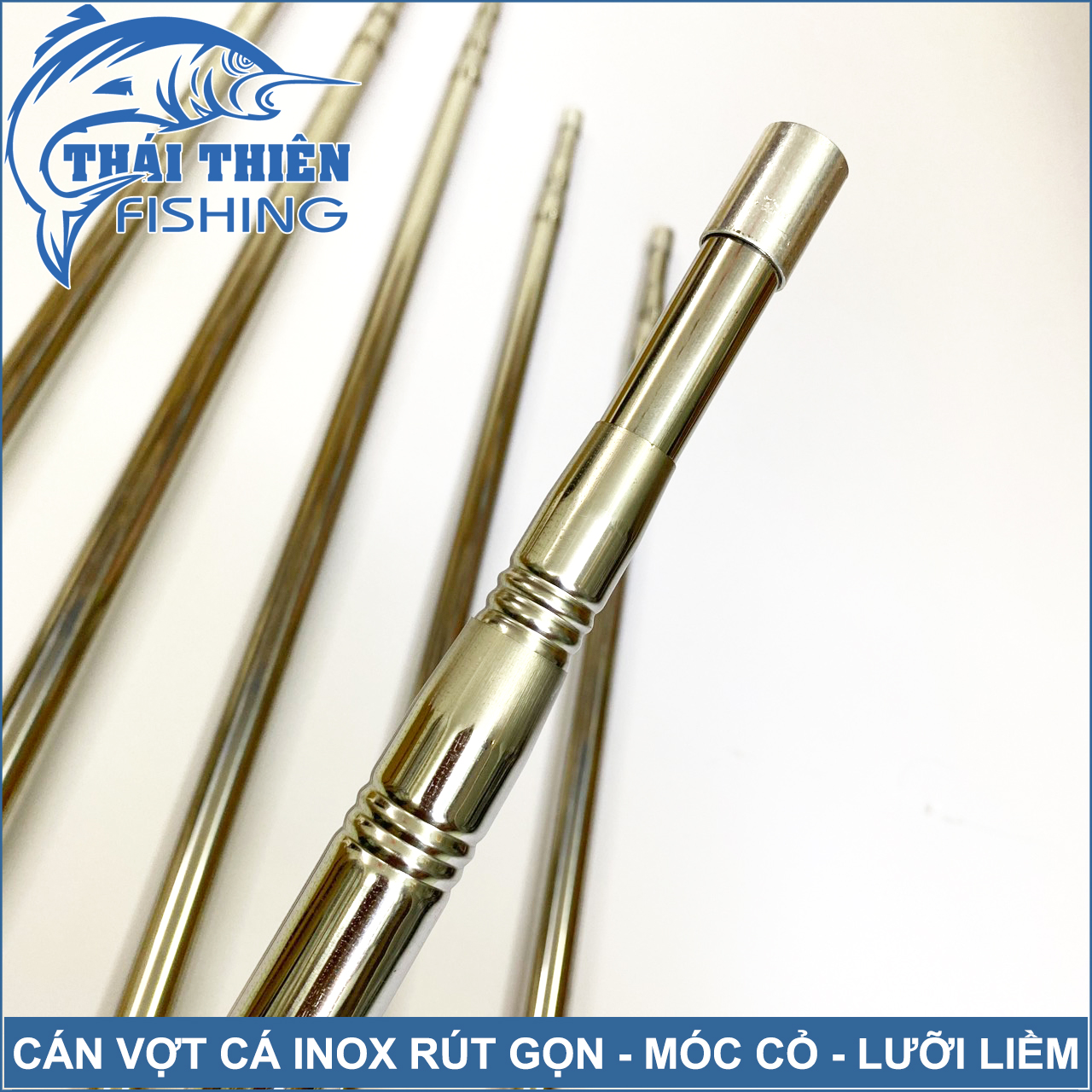 Cán vợt cá, cán gắn móc cỏ, cào lục bình Inox đầu ren trong 8ly dài 1m5 đến 6m có thể thu gọn