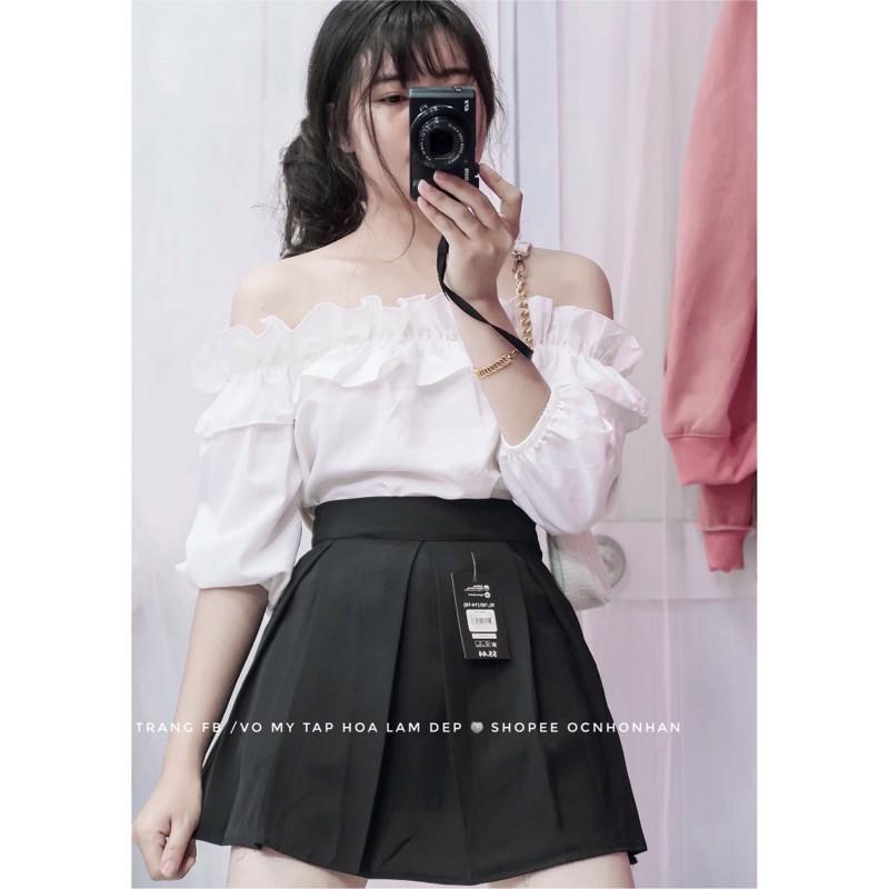 Set áo bẹt vai chân váy xoè