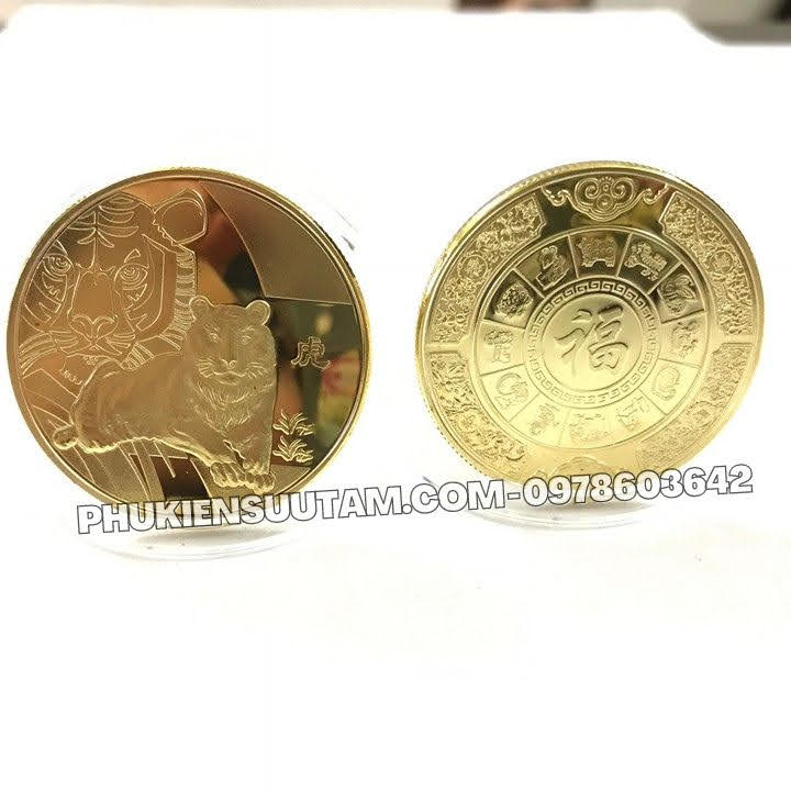 Xu 12 Con Giáp Tuổi Dần, đường kính: 4cm, màu vàng - SP005819