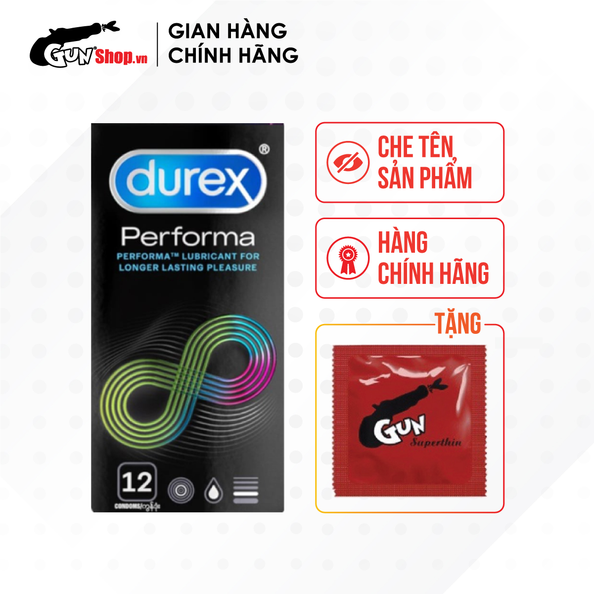 Bao cao su Durex Performa - Kéo dài thời gian kèm 1 chiếc BCS Gun Super Thin