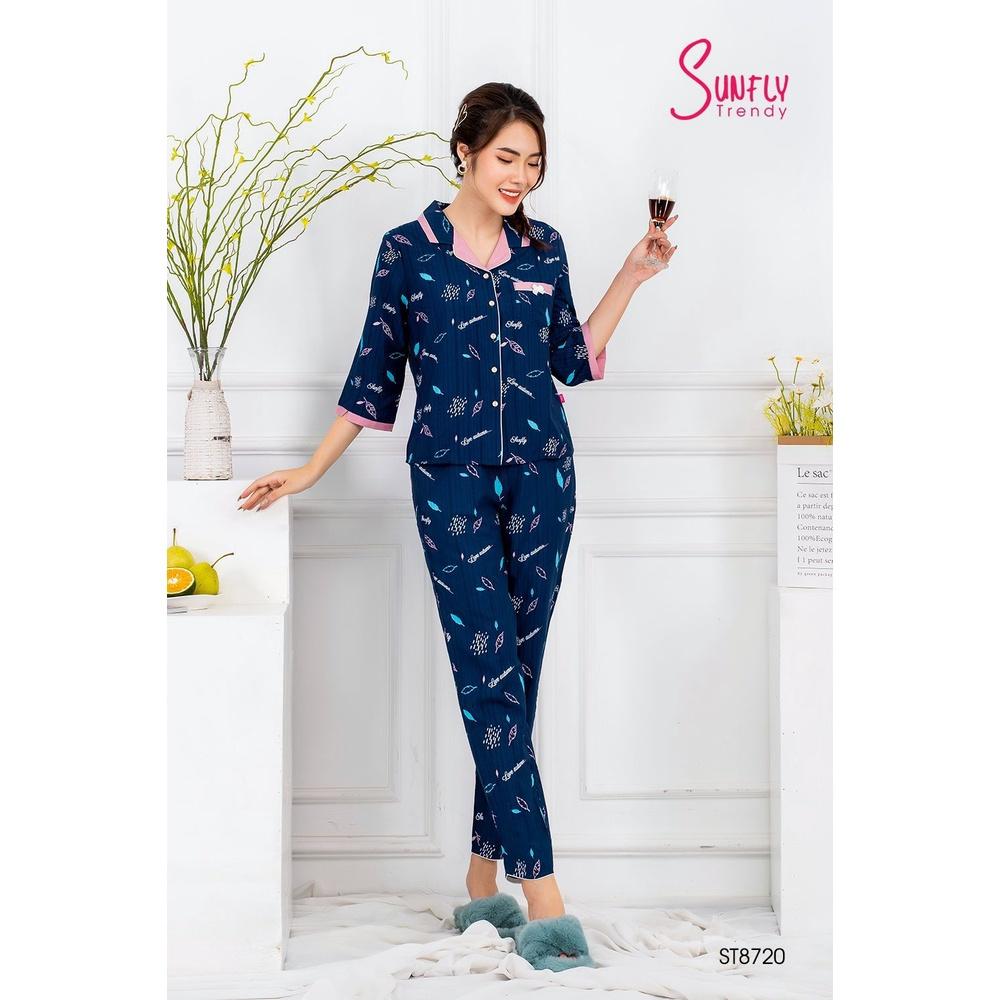 ST 8720 đồ nữ mặc nhà pijamas linen SUNFLY áo tay lỡ, quần dài