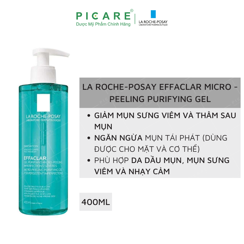 Gel Rửa Mặt La Roche-Posay Hỗ Trợ Giảm Mụn Cho Mặt & Toàn Thân 400ml Effaclar Micro-Peeling Purifying Gel