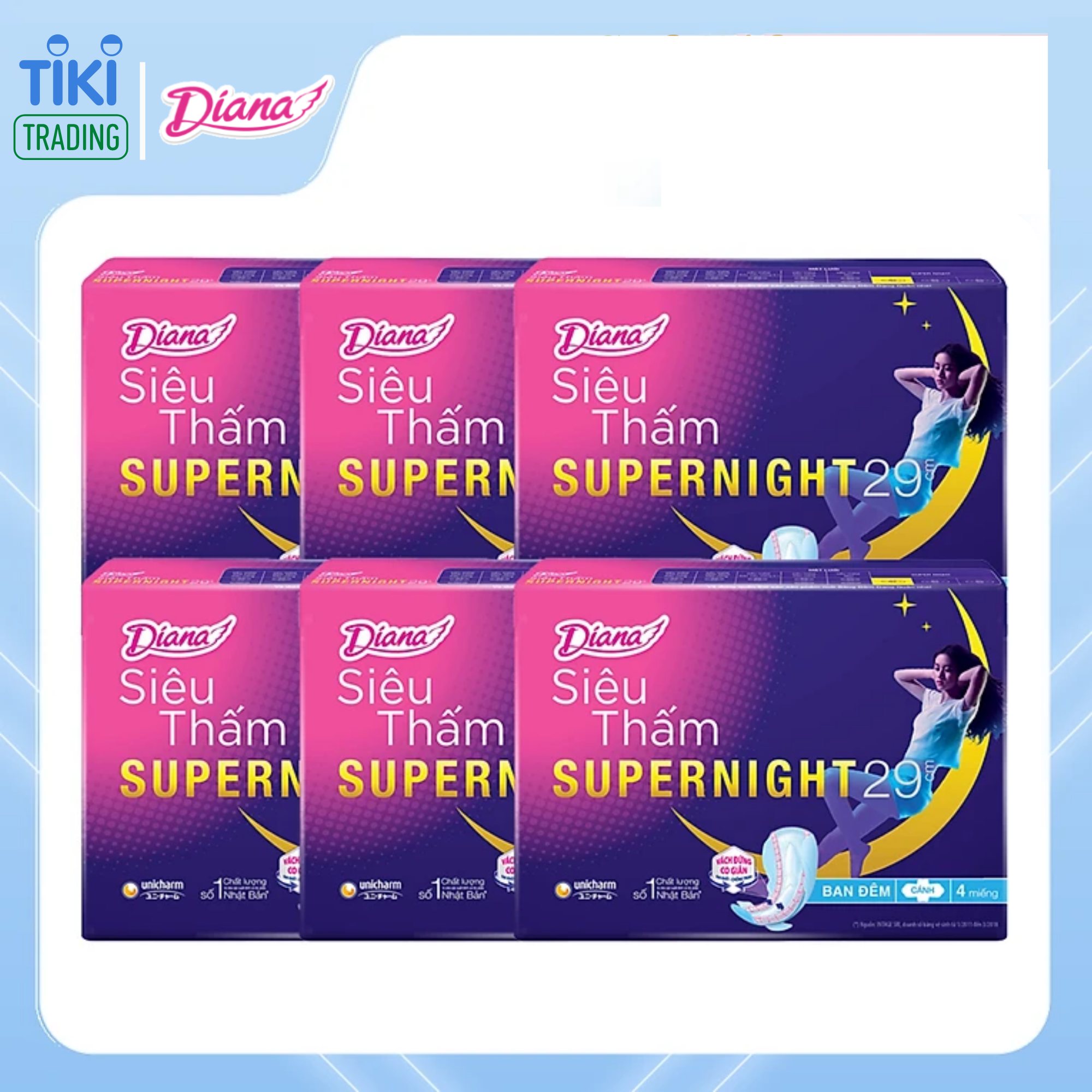 Combo 6 Băng Vệ Sinh Diana Super Night Có Cánh 29cm