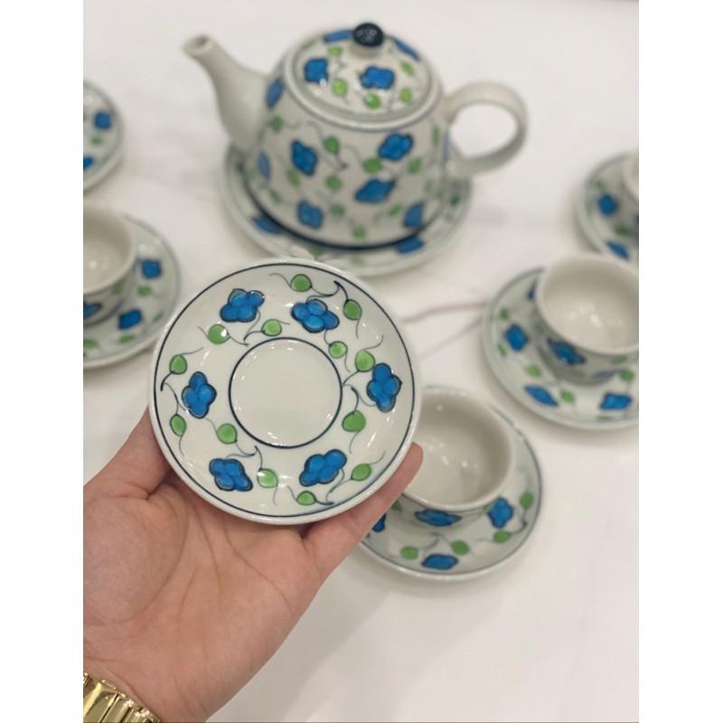 Bộ ấm chén vẽ hoa bốn cánh may mắn gốm sứ Bát Tràng