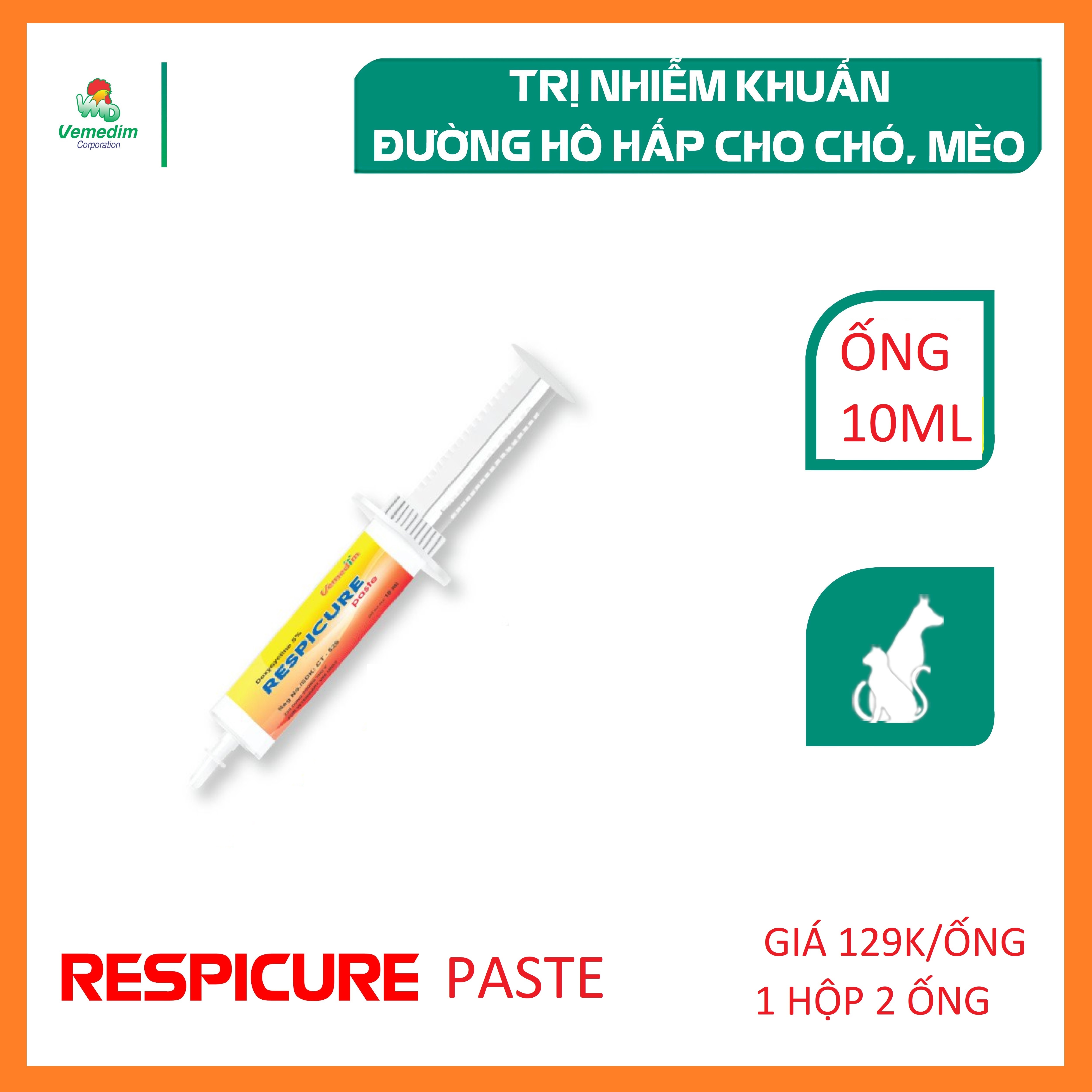 Vemedim Respicure Paste dùng cho chó, mèo bị hô hấp, tiêu hóa, ống dạng gel 10ml