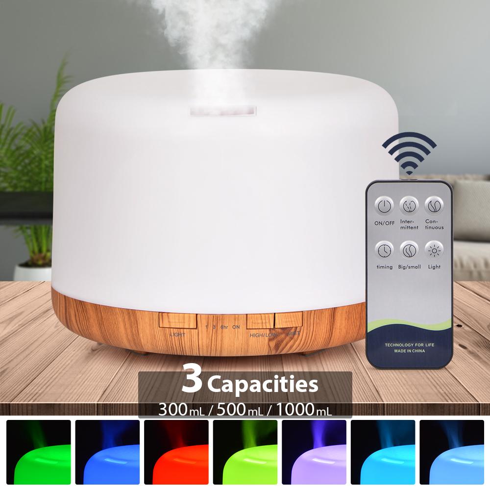 Máy Tạo Độ Ẩm Không Khí Khuếch Tán Tinh Dầu 300ML 500ML 1000ML Có Đèn Điều Khiển Từ Xa Siêu Âm Điện Khuếch Tán Hương Thơm