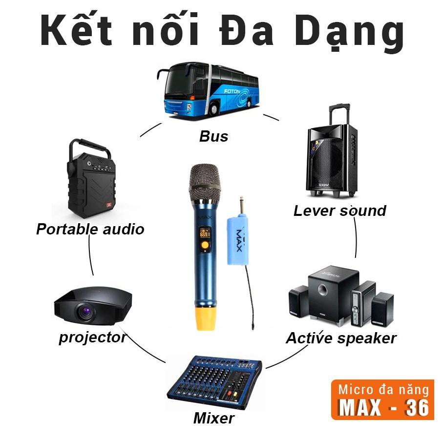 Micro Không Dây Karaoke Max 36 &amp; Max 56, Pin Sạc, Mẫu Mới 2021, Màn Hình LED, Chống Hú Tốt, Hát Nhẹ, Sóng Mạnh