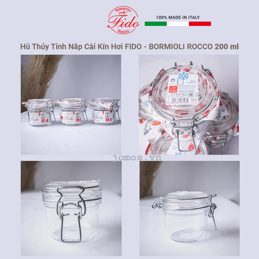 Hũ Thủy Tinh Nắp Cài Fido -  Bormioli Rocco Italy TT.F0  Thủy Tinh Ý Không Chì