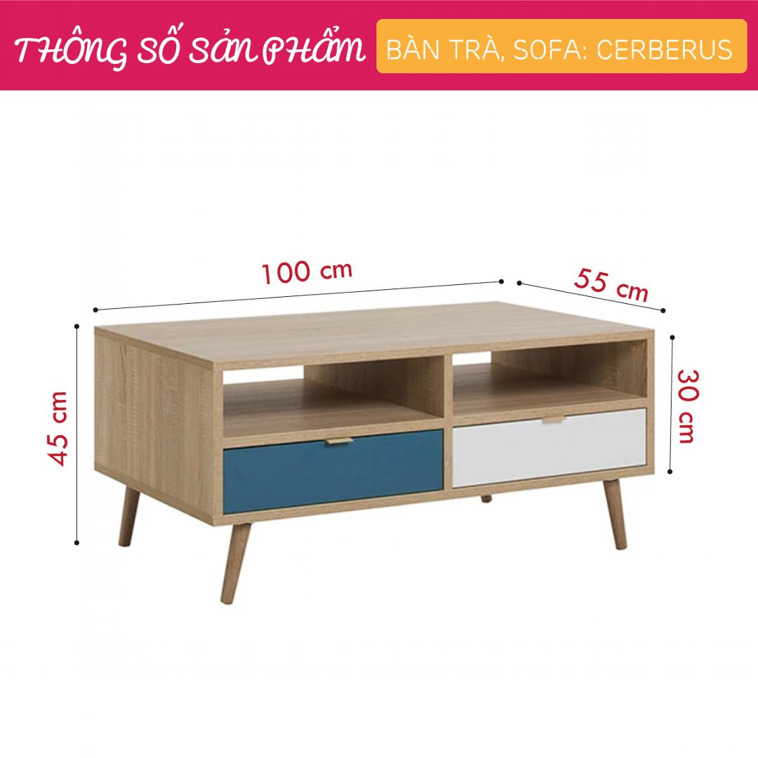 Bàn trà gỗ hiện đại SMLIFE Cerberuse | Gỗ MDF dày 17mm chống ẩm | D100xR55xC45cm