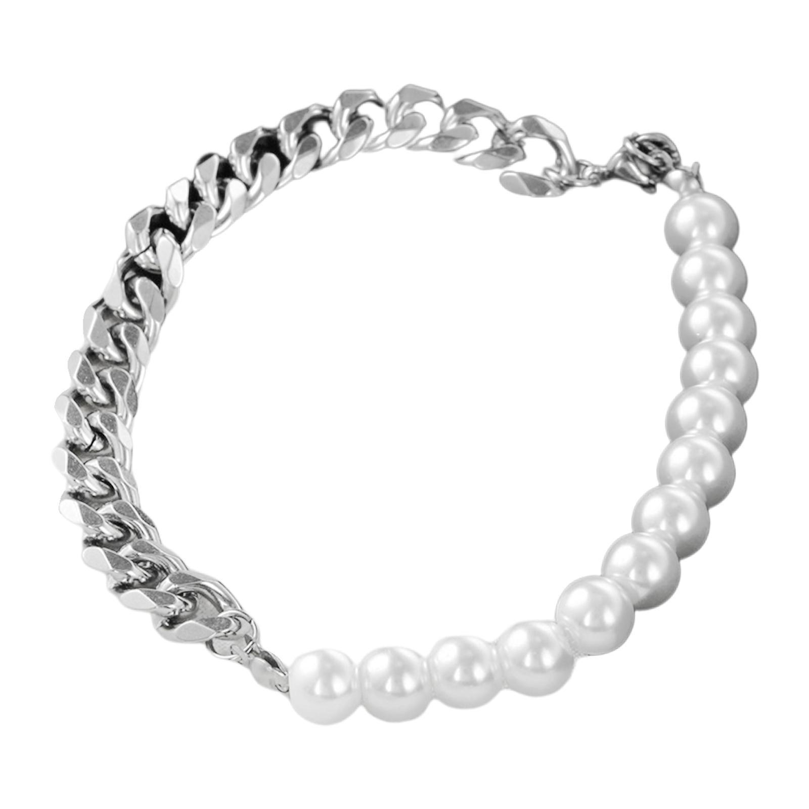 Stainless Steel Half Pearl Half Chain Necklace/Bracelet  Adjustable Size Easy to Match