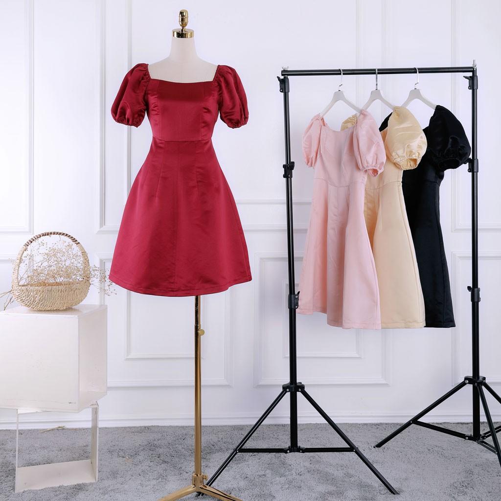 Đầm nữ cổ vuông tay bồng sang trọng - Váy nữ thiết kế TK FASHION DK877