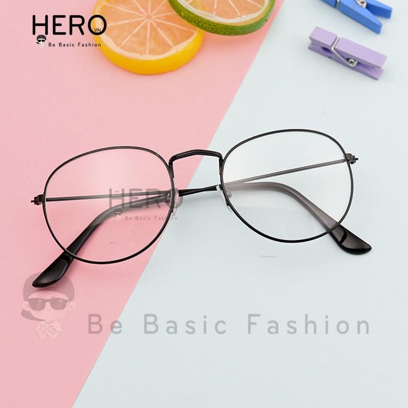 Kính Nobita Ulzzang Thời Trang Hàn Quốc, Kính Không Độ Giả Cận Gọng Oval Màu Đen HERO KM01