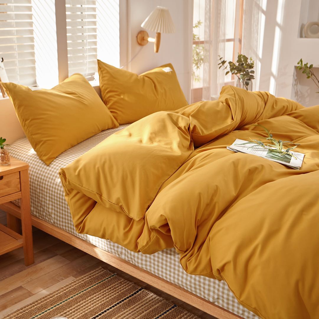 Bộ chăn ga giường cotton tici mix caro Lidaco cotton đũi dày màu sắc trẻ trung