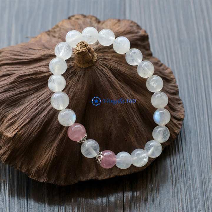Vòng tay Phong Thuỷ Đá Mặt Trăng mix Thạch Anh Hồng