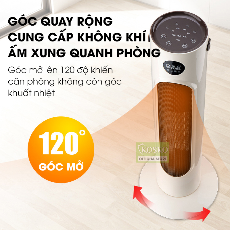 Quạt sưởi gốm 2000w, máy sưởi ấm diện tích phòng 40m2, không đốt oxi, không gây khô da, làm nóng nhanh, tự ngắt an toàn cho người dùng - Hàng chính hãng