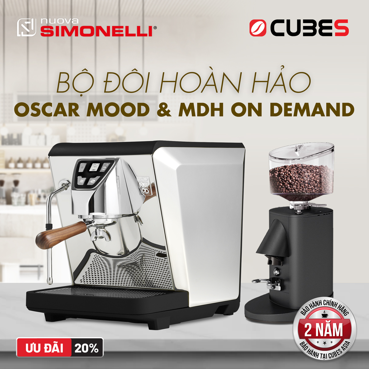 Combo máy pha cà phê Nuova Simonelli Oscar Mood và máy xay MDH Ondemand - Hàng Nhập Khẩu