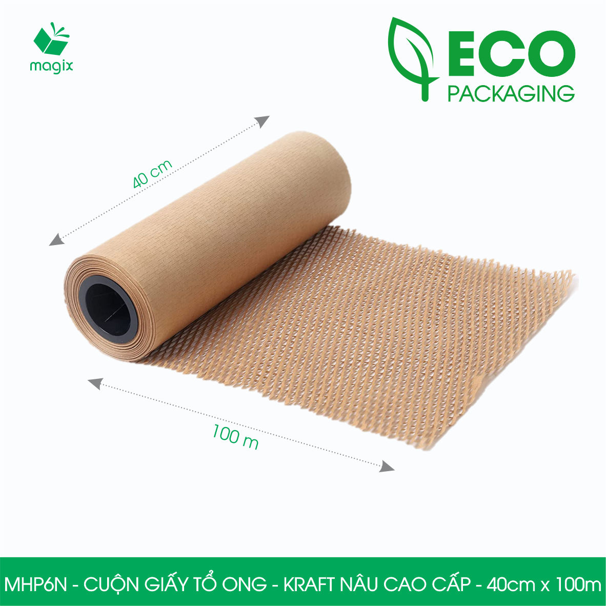 MHP6N - 40cm x 100m - Cuộn giấy tổ ong chống sốc - Kraft nâu Cao Cấp - Giấy gói hàng, gói quà