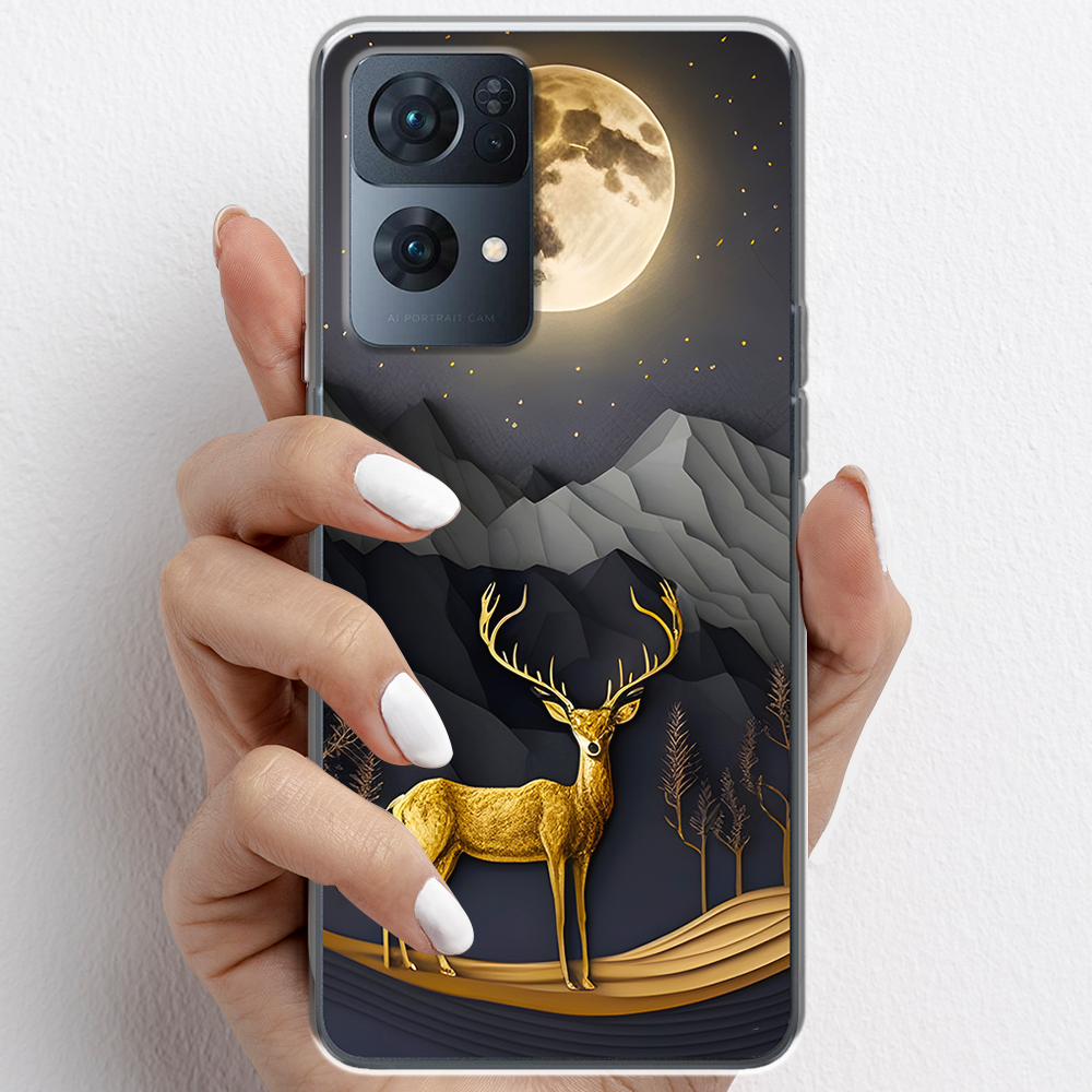Ốp lưng cho Oppo Reno7 Pro  nhựa TPU mẫu Nai vàng và mặt trăng