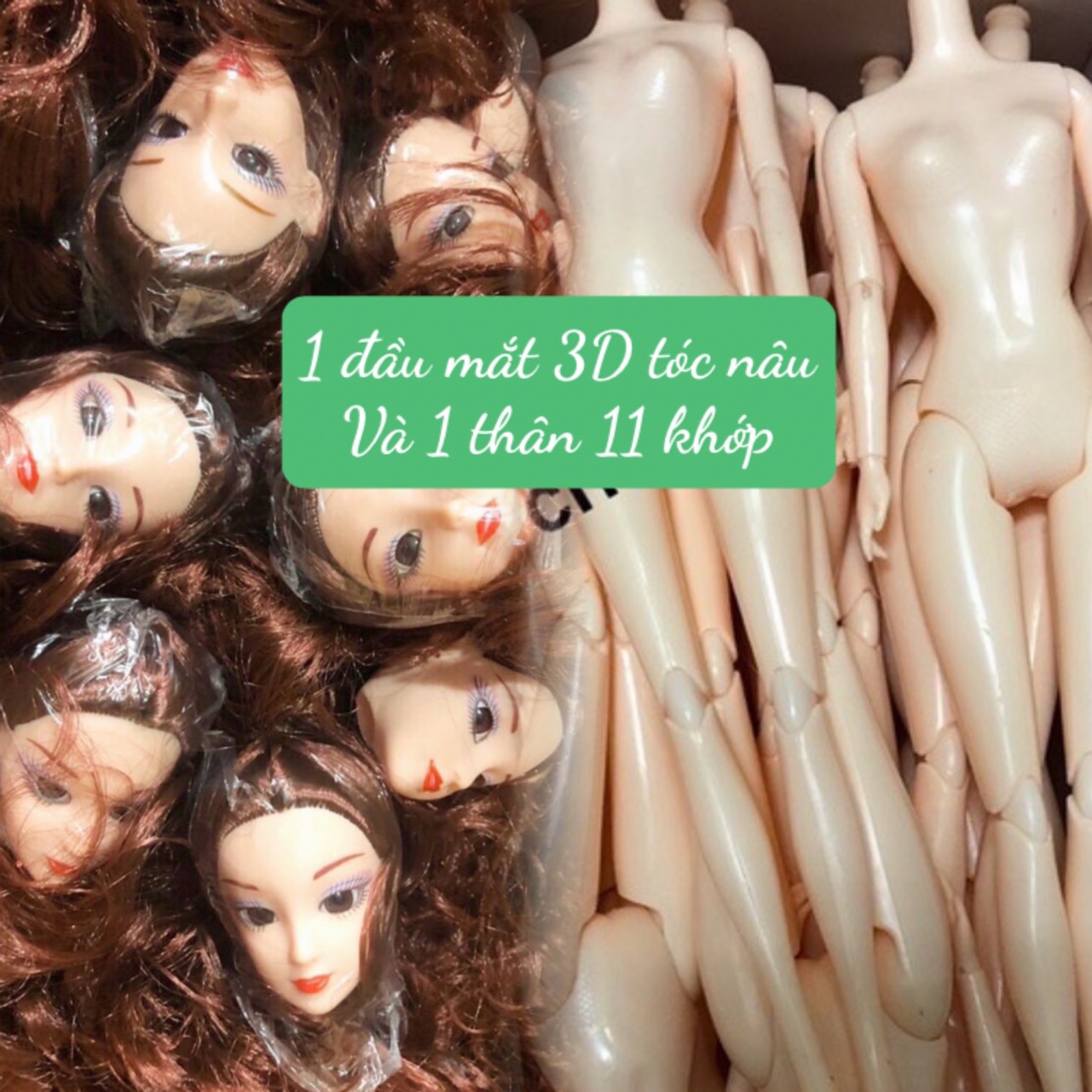 Combo 1 đầu mắt 3D tóc nâu và 1 thân 11 khớp