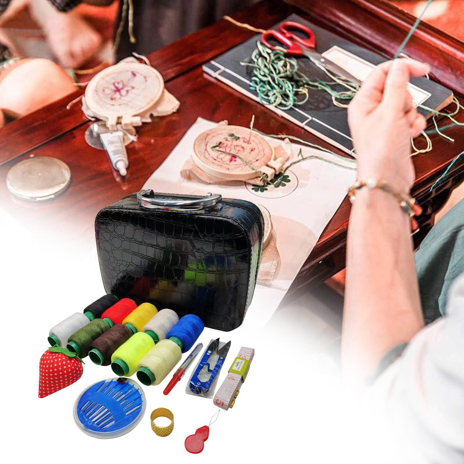 Sewing Supplies Organizer Sewing Accessories Storage Bag Exquisite Pins PU Leather Thread Sewing Box for Clothes Mending Embroidery Handwork